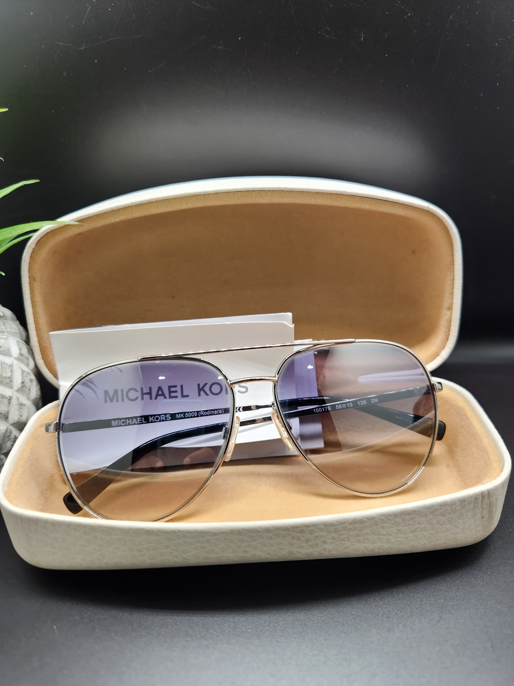 Michael Kors Aviator Sunglasses - Gold Frame with Gradient Blue-Brown Lenses - Picture 3 of 6